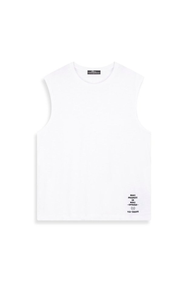 Minimal Printed Sleeveless White Undershirt