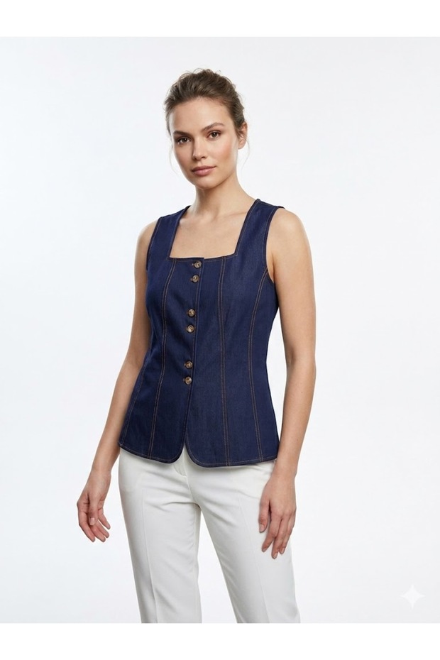Sleeveless Denim Blouse 1240