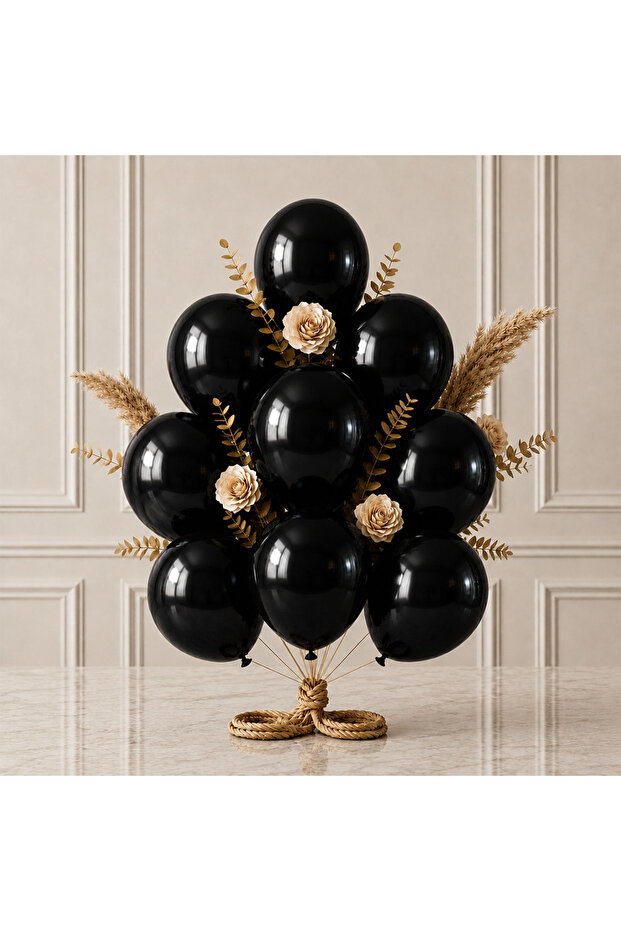 Black Color Latex Metallic Balloon (30 cm) - 12 Pieces