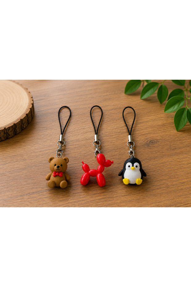 Cute Animals Mixed Set of 3 Phone Decoration Charm Strap Accessory