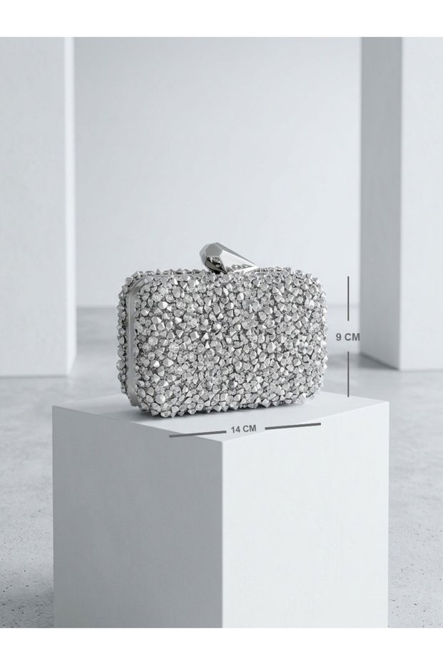 70984 Stone-Detail Mini Handbag with Case Stylish Evening Dress Bag for Women