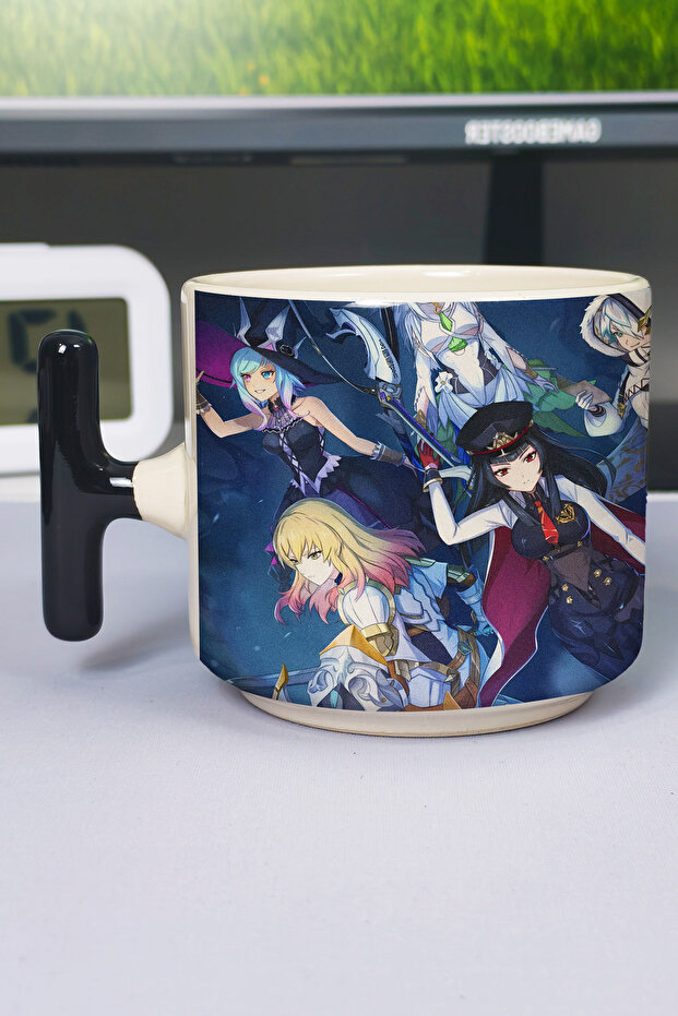 Blue Protocol Star Resonance Printed Ceramic Luxury Mug (1 Piece) T-Shaped Special Black Handle Wave Handle V4T