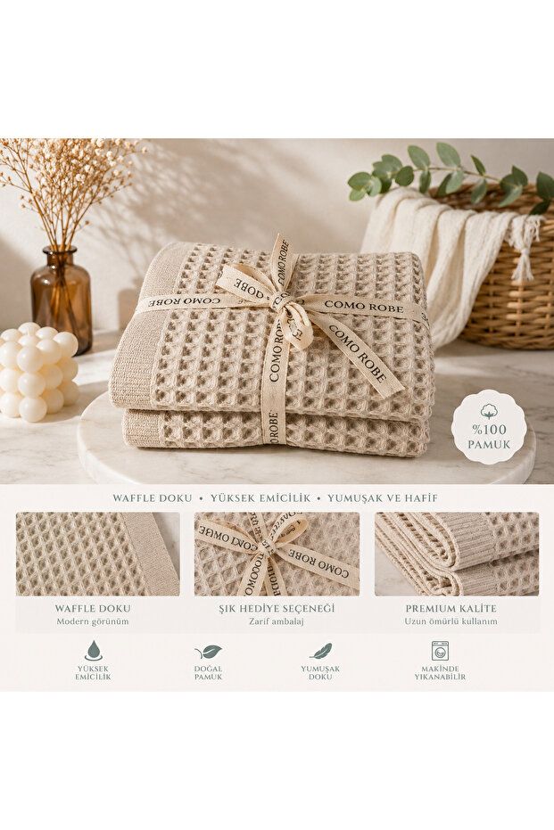 Waffle 3-Piece Hand Towel Set, 100% Cotton, Quick-Drying Hand Towels