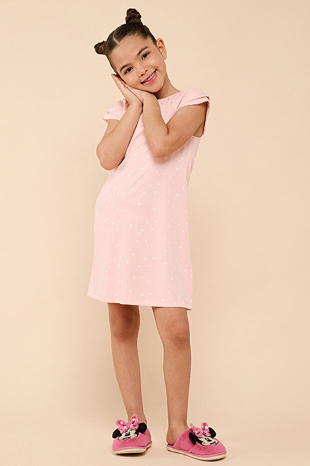 Printed Dress with Crew Neck and Short Sleeves