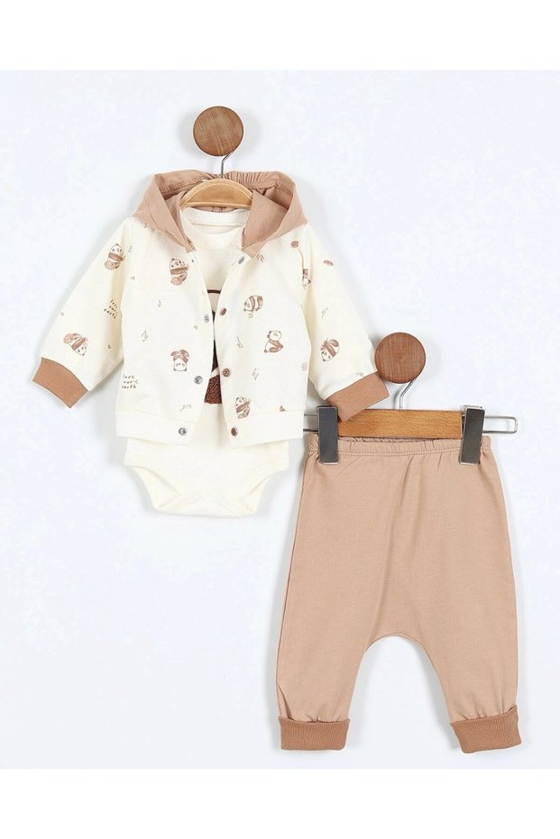 Baby Boy 3-Piece Seasonal Hooded Koala Detailed Cute 3-Piece 0-3-6-9 Months Bodysuit Baby Set