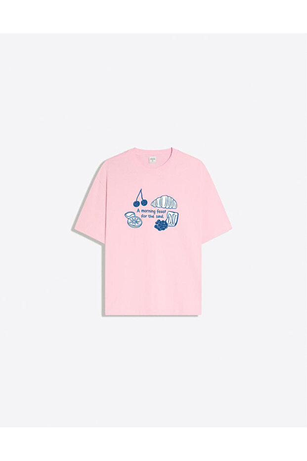 Morning Feast Printed Crew Neck Oversize Trendy Women's T-Shirt