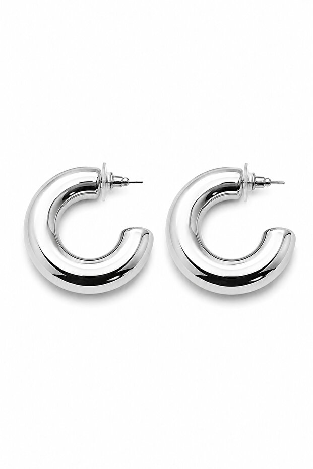Women's White Color Shiny Thick Steel Hoop Earrings