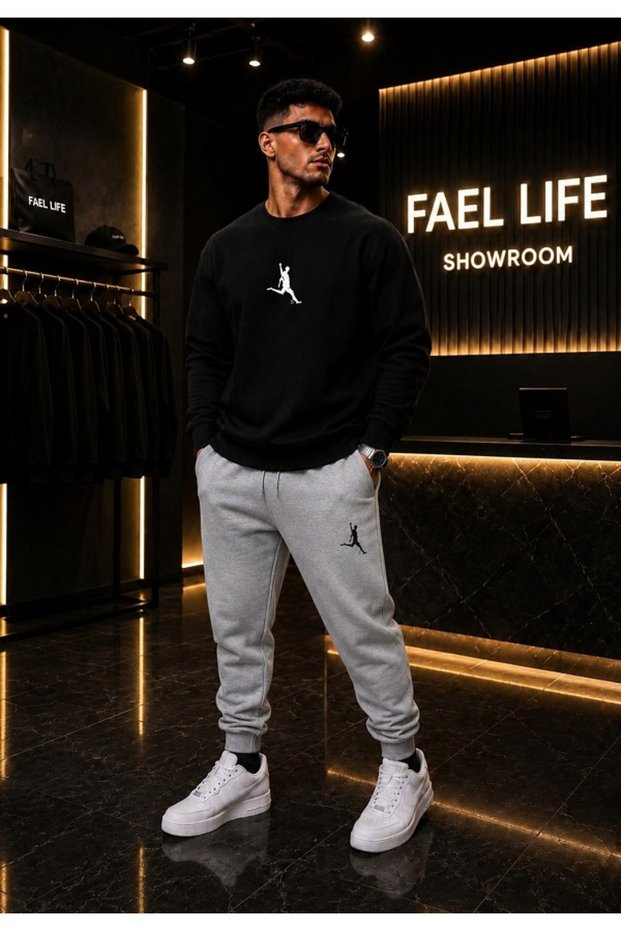 Unisex Wide Cut Zero Collar and Sweatpants Football Player Printed Set