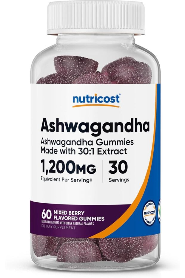 Ashwagandha Gummies 1200mg Equivalent Per Serving (Mixed Berry Flavor), 60 Gummies, 30 Servings