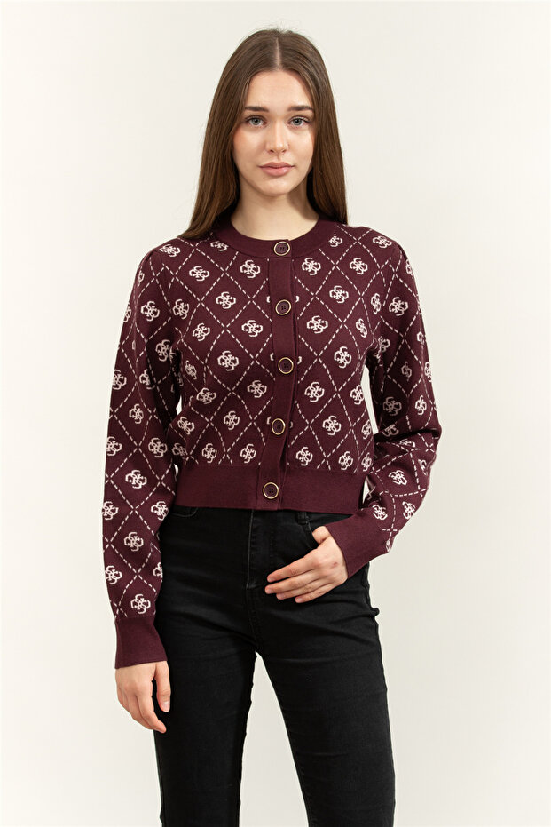 Sarah Women's Wool Blend Knitwear Cardigan Burgundy