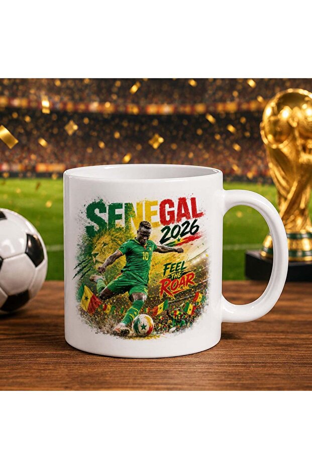 كأس أبيض بتصميم كأس العالم 2026 لمشجعي السنغال