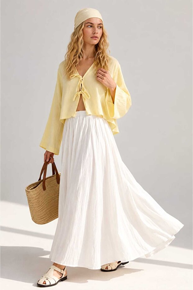 Long Lined Crinkled Modal Skirt White
