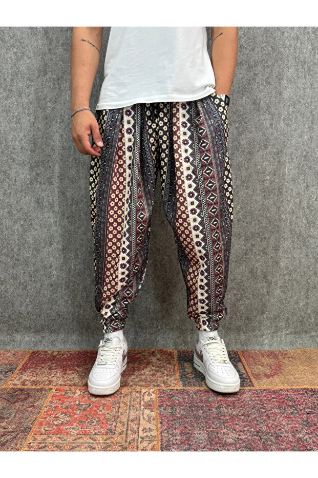 Elastic Waist Pleated Patterned Half-Shalwar