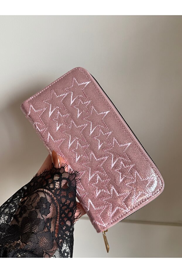 Women's Star Stitched Large Size Shiny Wallet