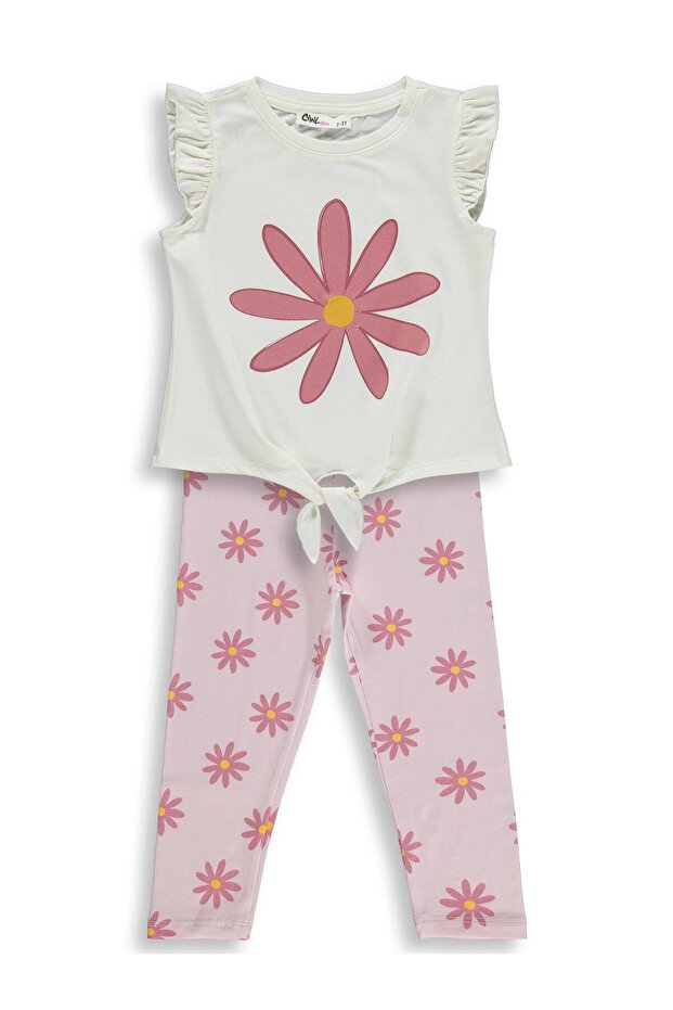 Daisy Patterned Set for 2-5 Years - Powder