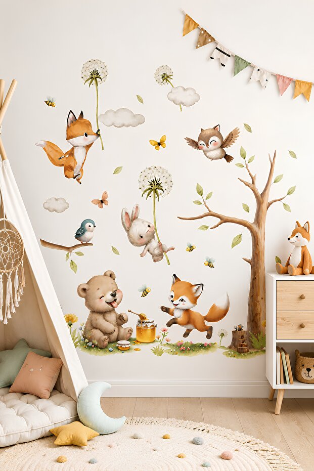 Cute Forest Animals Wall Sticker Set - Children's Room Wall Decoration Set