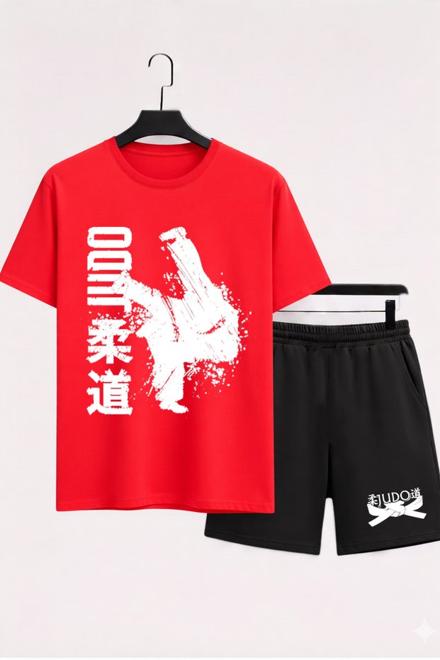 Judo Printed 100% Cotton Crewneck Children's T-Shirt-Shorts Two-Piece Set