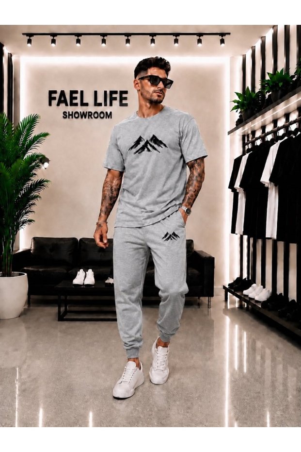 Unisex Wide-Let T-Shirt and Sweatpants Set with Mountain View Print