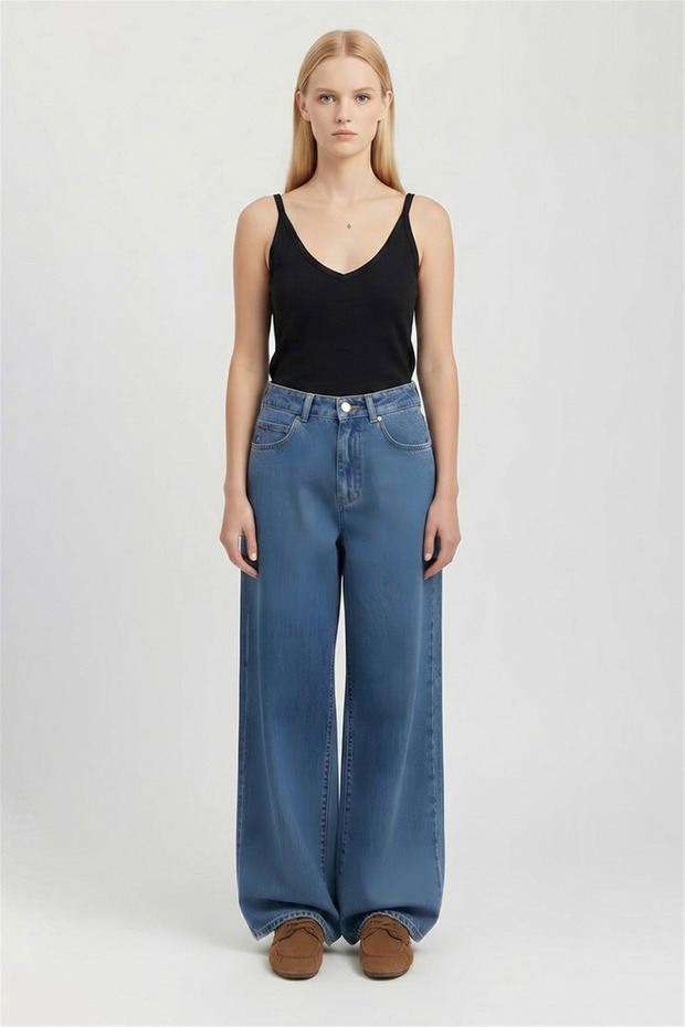 Black Thin Strap V-Neck Blouse