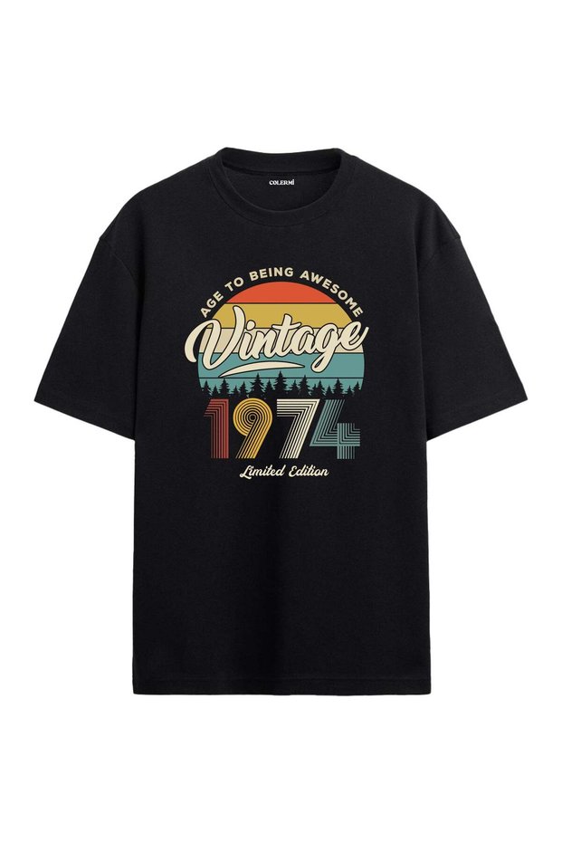 1974 Nostalgia Oversized T-Shirt - Retro Sunset & Nature Silhouettes