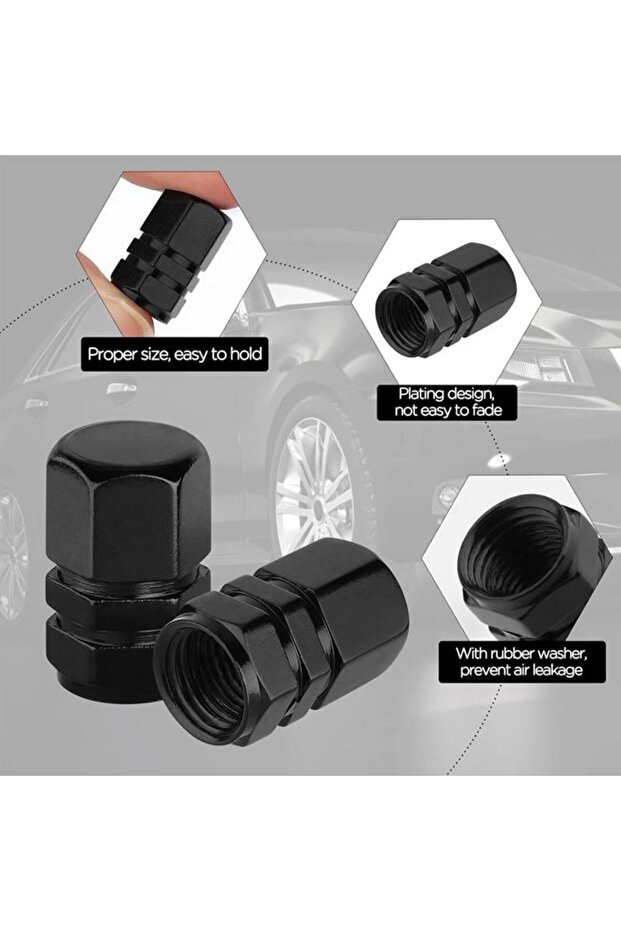 Capace Supapă Anvelopă Auto, Negru, Set Practic - 5