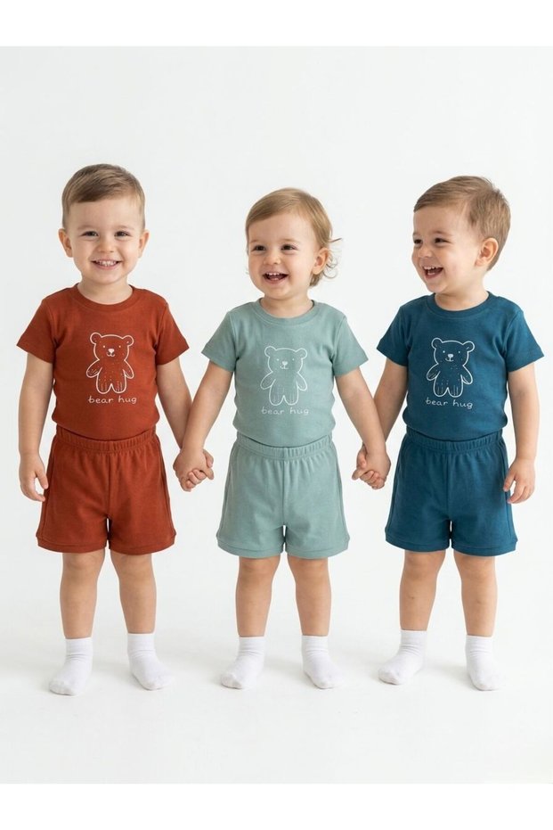 3-Piece 100% Cotton Short Sleeve Baby Bodysuit and Shorts Set