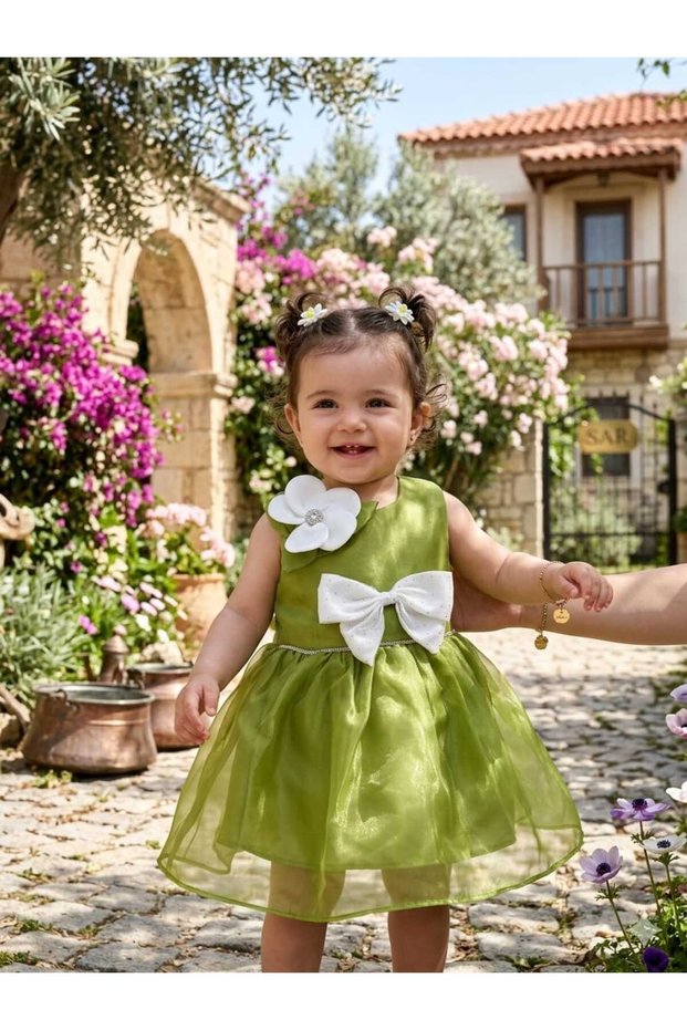 Baby Girl Tulle Evening Dress Princess Gown | Large Bow with Elegant Floral Detail | For Birthdays, Mevlüts, and Special Occasions