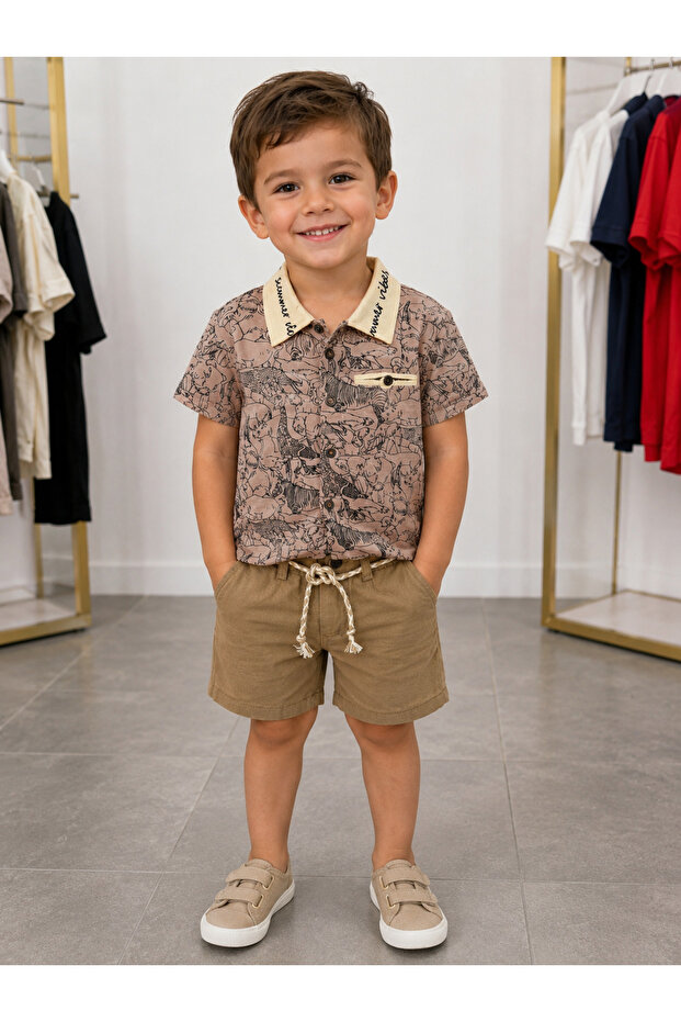 Boy's Summer Muslin Linen 2-Piece Top and Bottom Set
