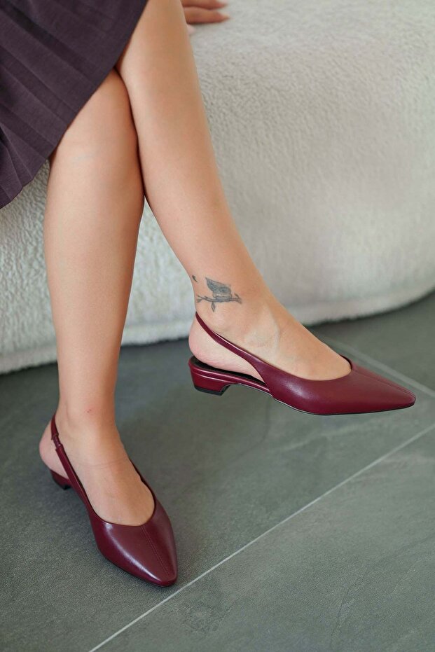 Apole Open Back Women's Leather Heeled Shoes Burgundy