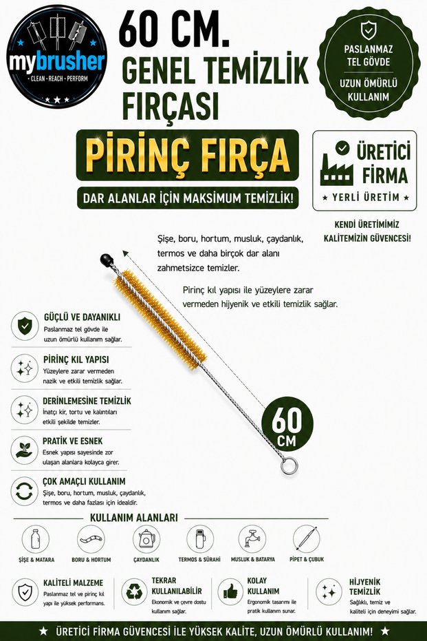 60 cm Brass Brush (Brush Part 15 Cm.) Pipe Cleaning