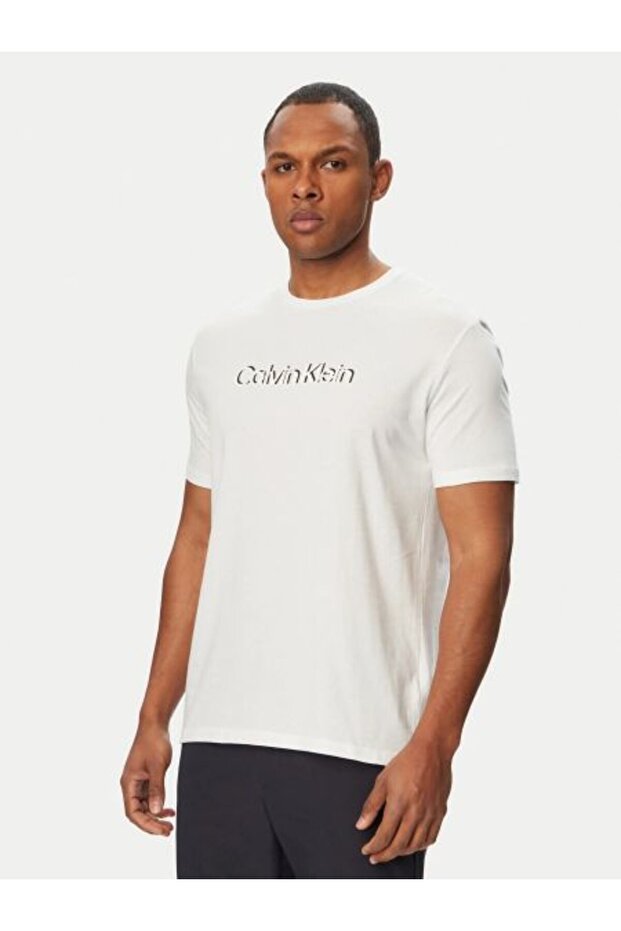 White Logo Printed Men's T-Shirt