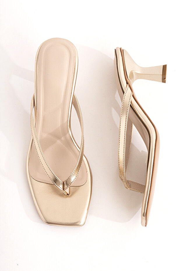Deep Women's Gold Flip-Flop Heeled Slippers