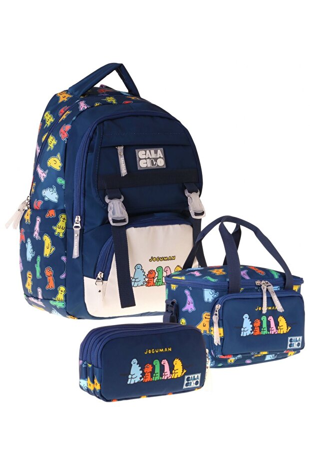 Joguman Printed Navy Blue Boys' Triple Primary School School Bag Set - Setcc-C4074A