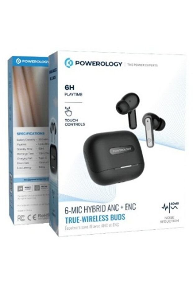6 Mic Hybrid ANC + ENC True Wireless Buds Black