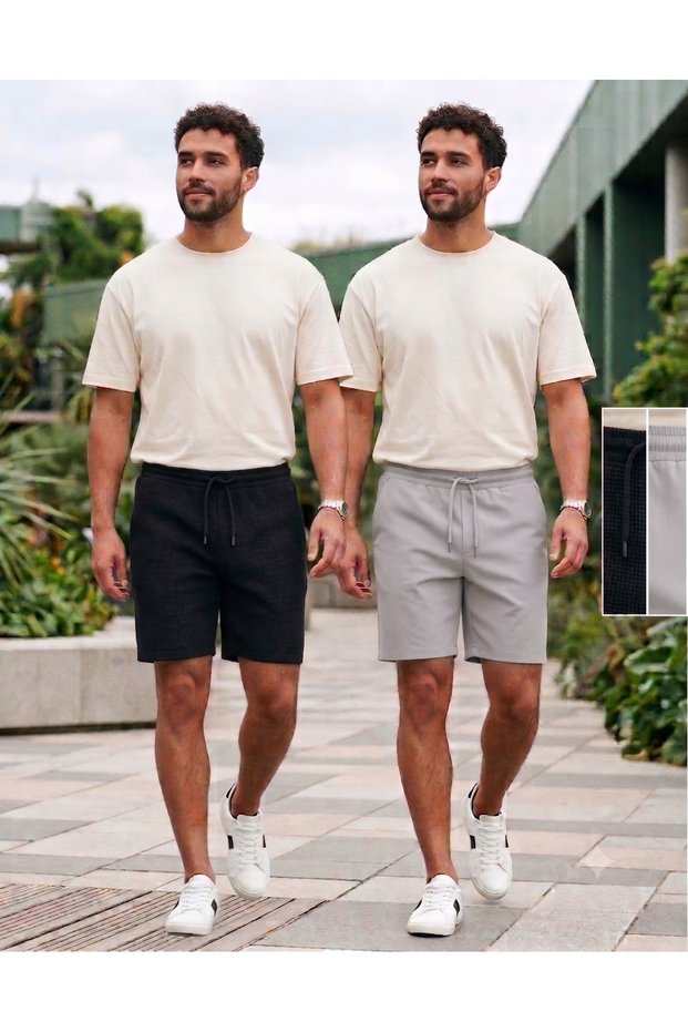 Men's Shorts, Black Shorts, Gray Shorts, 2 Thread Count, Plus Size, Sports Shorts, Oversize, Lace-Up, Casual Shorts