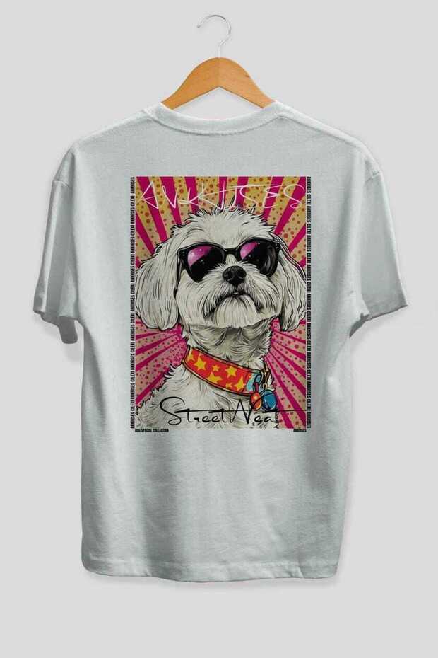 For Dog Lovers 55 Back Dog Print White Oversize T-Shirt 100% Cotton Unisex Dog Lover Premium Design