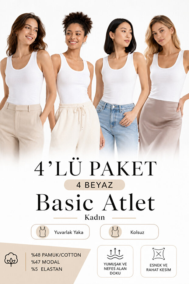 Women's 4-Piece Cotton & Modal Thick Strap Flexible Basic Undershirt - 4-Piece Advantage Pack