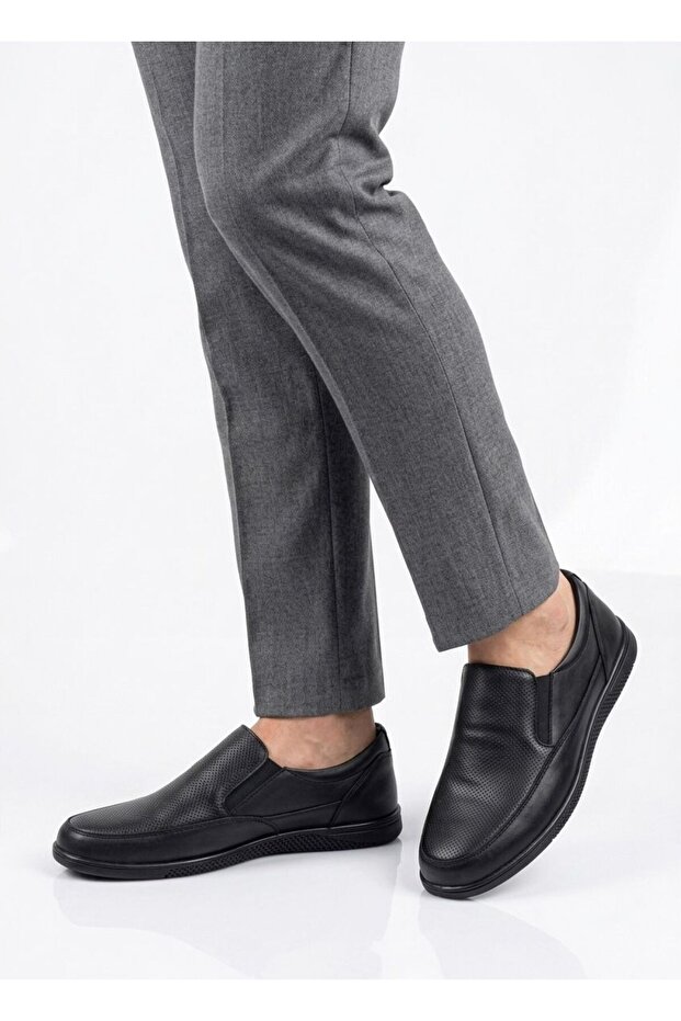 Men's Black Faux Leather Laceless Elastic Comfort Casual Daily Shoes 20131