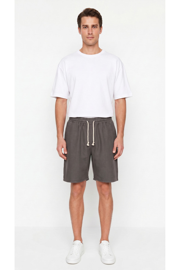 Men's Smoked Color 100% Cotton Linen Muslin Shorts with Back Pockets and Laces