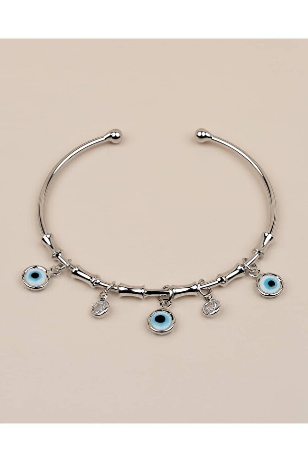 Marvessa Adjustable Evil Eye Beaded Charm Handcuff Bracelet