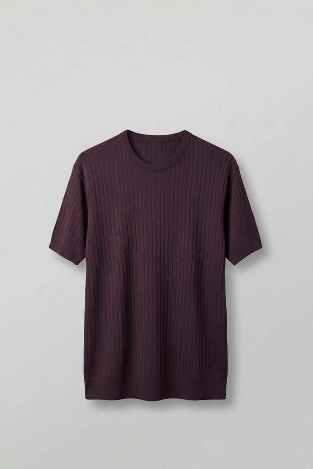Men's Regular Fit Ribbed Knit Crew Neck T-Shirt Burgundy