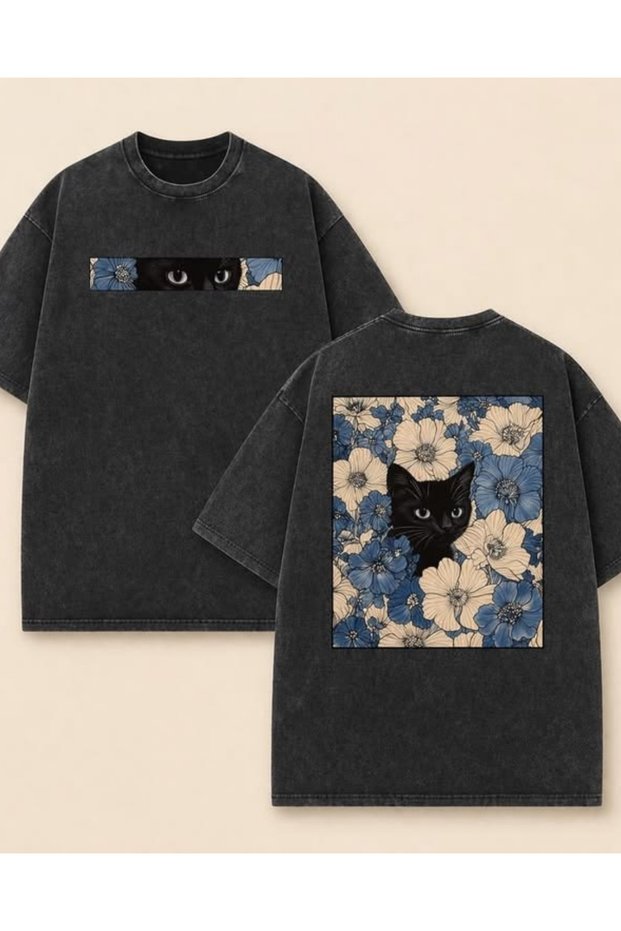 Flower Cat Y2K Unisex Washable Vintage T-Shirt