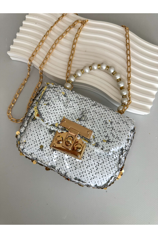 Pearl Handle Sequined Women's & Children's Hand and Shoulder Bag Mini Evening Dress Bag