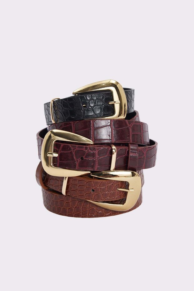 Women's gold buckle 2.5 cm 3-piece set black-burgundy-brown belt