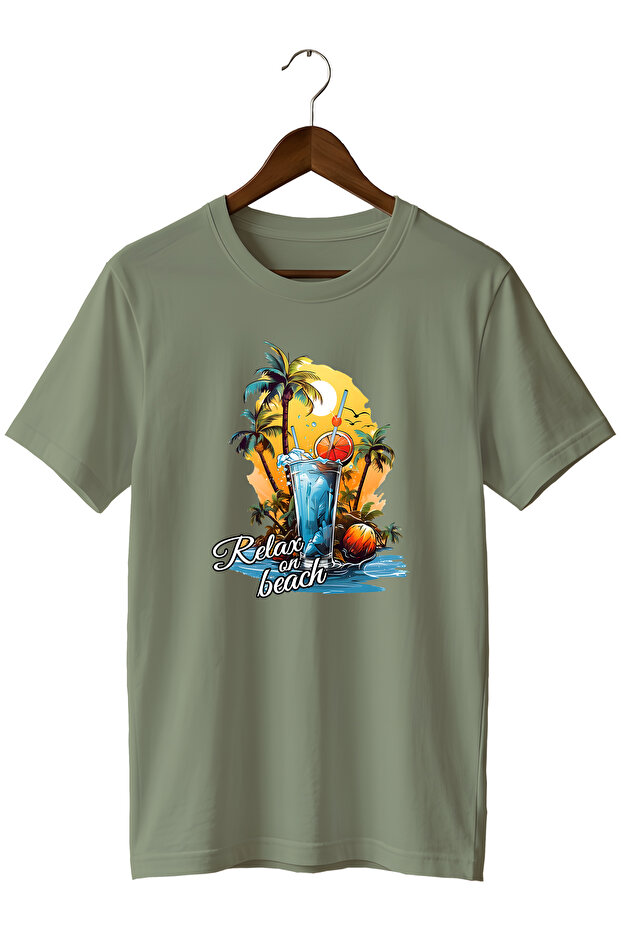 Unisex Summer Themed Beach Printed Crew Neck Casual Cotton T-Shirt