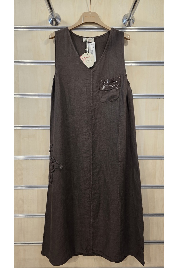 Italian Linen Dress Zero Sleeve Midi Length