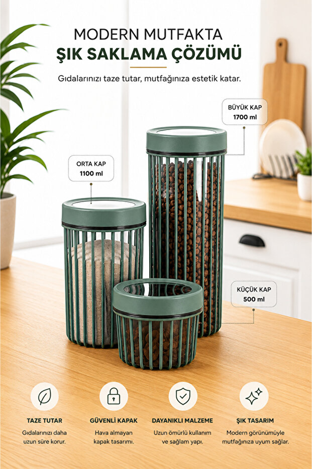3-Piece Linea Round Storage Container Set 1X(0.50 Liter, 1.1 Liter, 1.70 Liter) Anthracite