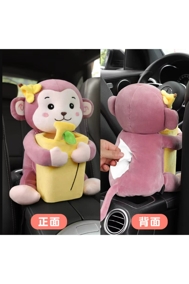 Plush Animal Figured Car Trash Can and Napkin Holder Armrest Hanger Auto Organizer Car Trash Bin Napkin Box Rabbit Dog Monkey Duck Design