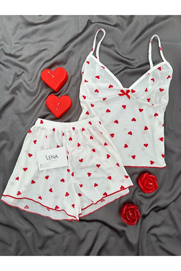 Women's Strappy Patterned Shorts Pajama Set