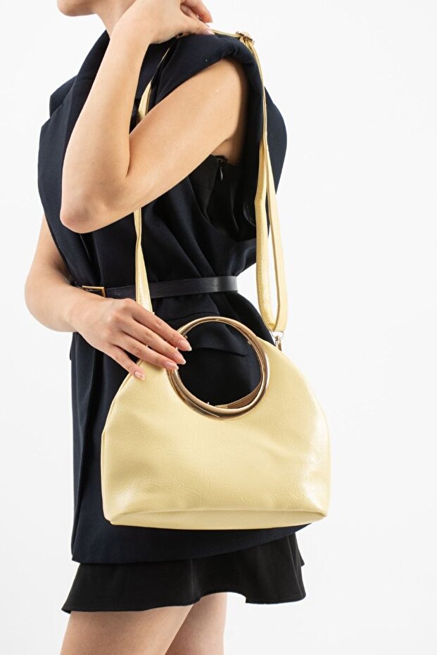 New Ring Accessory Decorated Design Hand and Shoulder Bag (with Long Strap)